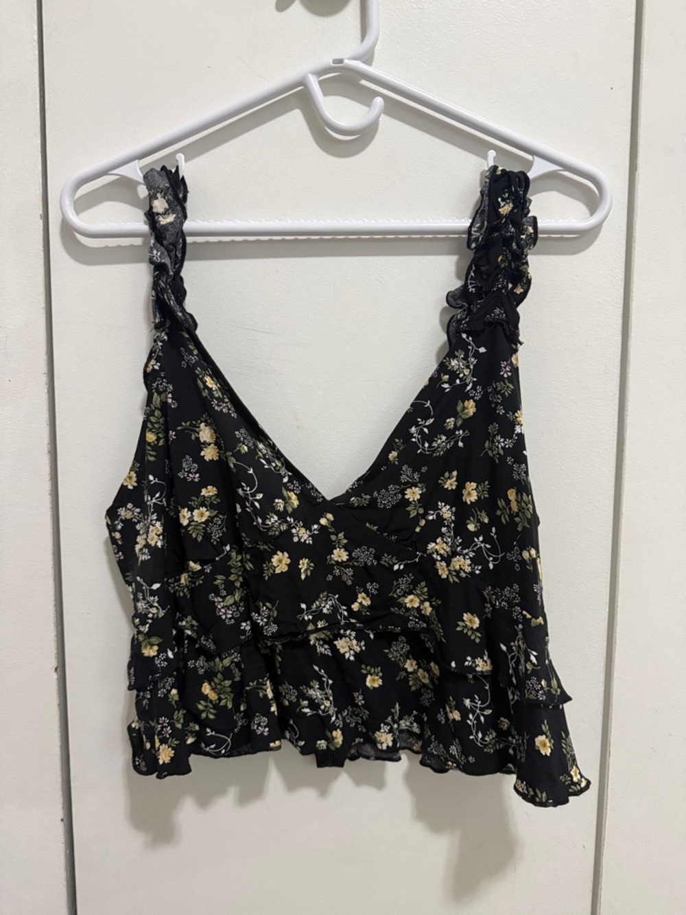 Ruffled Black Floral V-Neck Camisole - Women's Summer Top